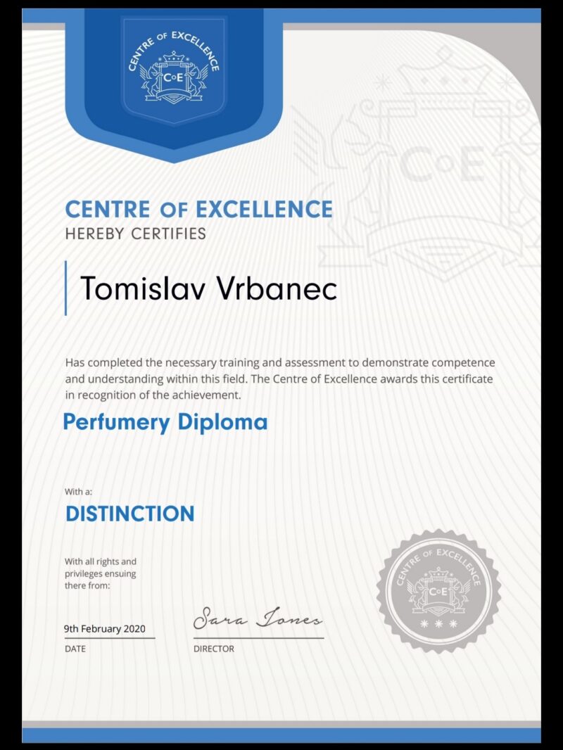 Tomislav Vrbanec Diploma parfumer