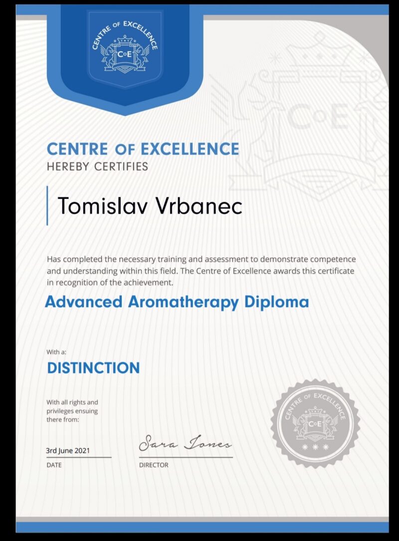 Tomislav Vrbanec aromaterapija Diploma